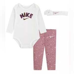 Nike Baby Girls Swoosh Party Bodysuit, Leggings and Headband, 3 Piece Set
